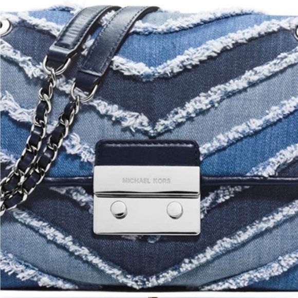 MICHAEL Michael Kors **EUC** Sloan Denim Large Chain Shoulder Bag, Multi Blue - Picture 10 of 10